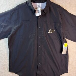 Purdue Boilermakers Button Shirt Mens Large PRO EDGE Black SS Fishing Vented